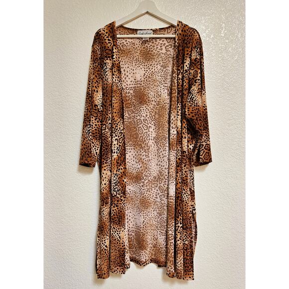 Carolyn Strauss Collection Animal Print Open Front Cardigan Kimono Plus Size 2X - Picture 1 of 10